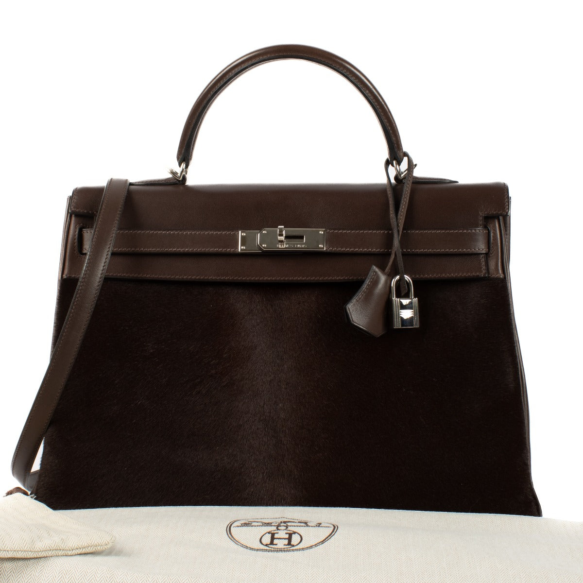 Authentic second hand vintage Hermès Kelly 35 Troika Ebene Pony Hair/Evercalf on www.labellov.com