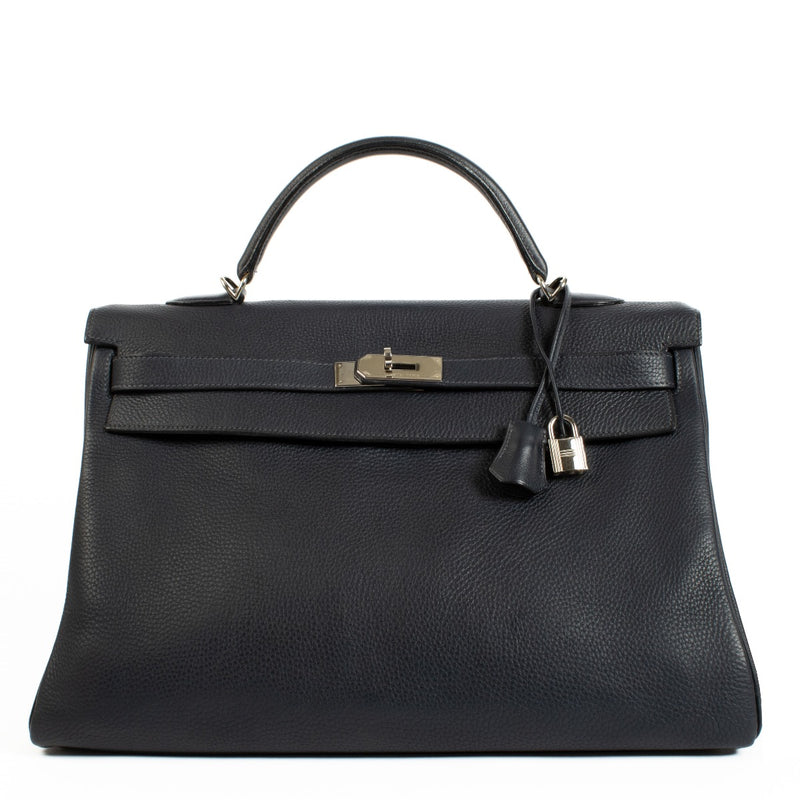 Hermès 2001 Kelly 40 Bleu Nuit Taurillon Clemence Palladium Hardware