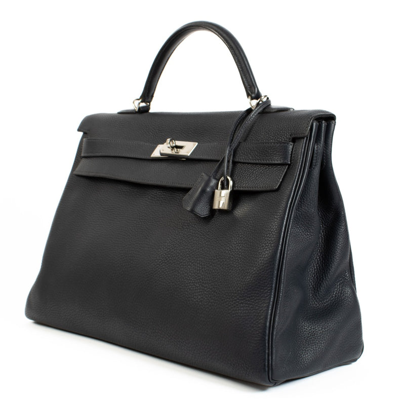 Hermès 2001 Kelly 40 Bleu Nuit Taurillon Clemence Palladium Hardware
