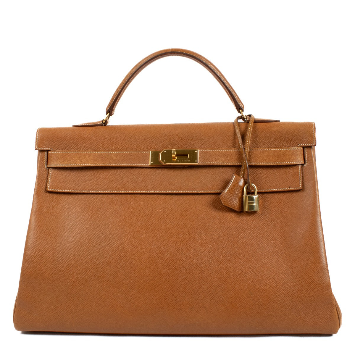 Authentic second hand vintage Hermès Kelly 40 Gold Courchevel GHW on www.labellov.com
