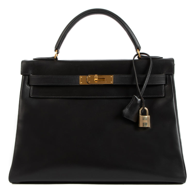 Hermès Vintage Kelly 32 Black Box Gold Hardware