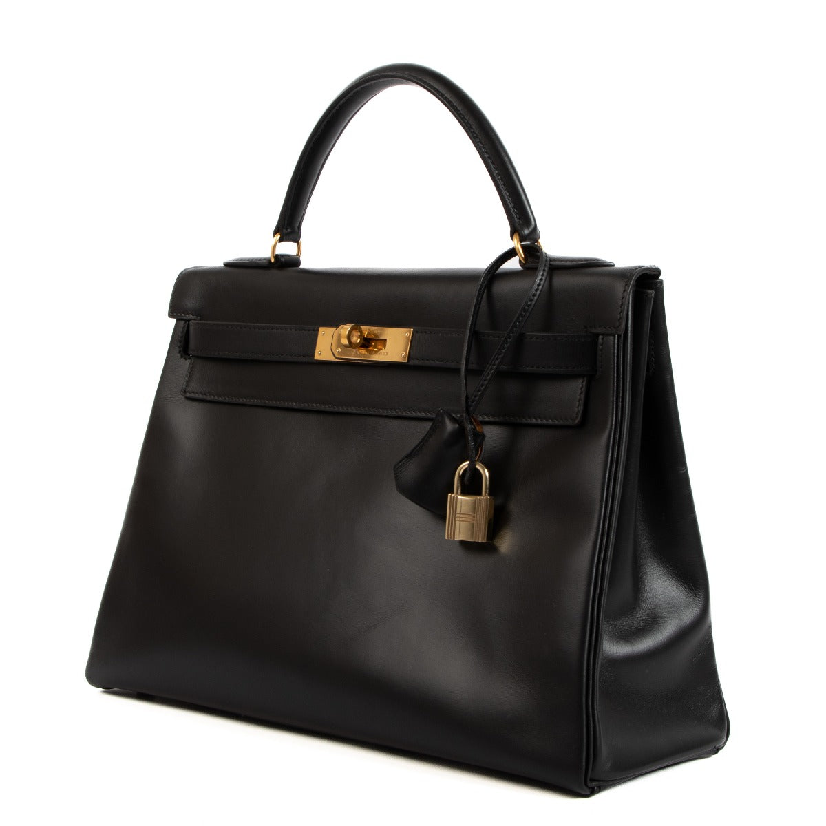 Hermès Vintage Kelly 32 Black Box Gold Hardware