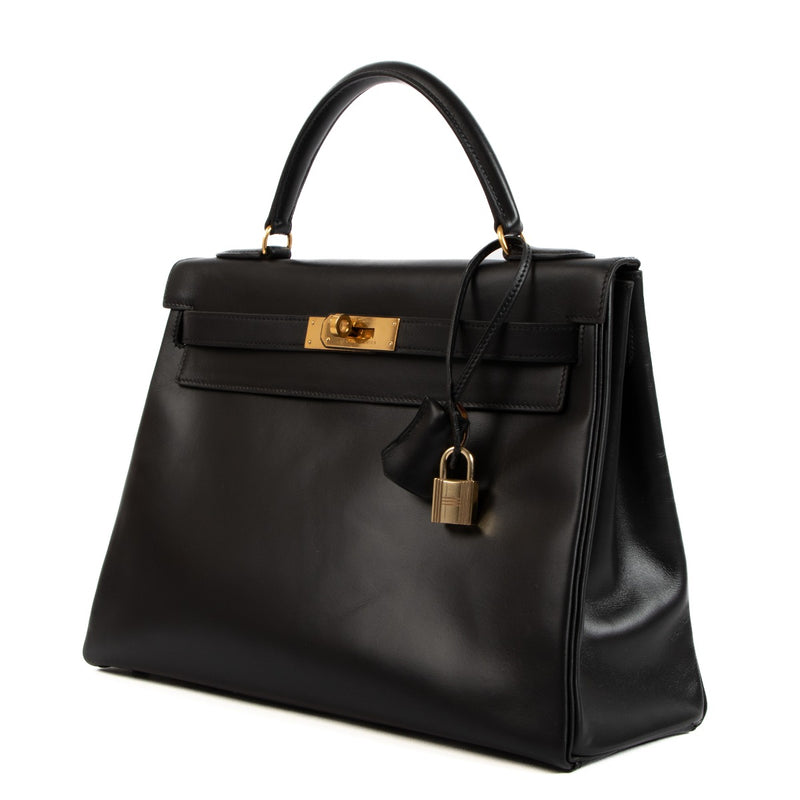 Hermès Vintage Kelly 32 Black Box Gold Hardware