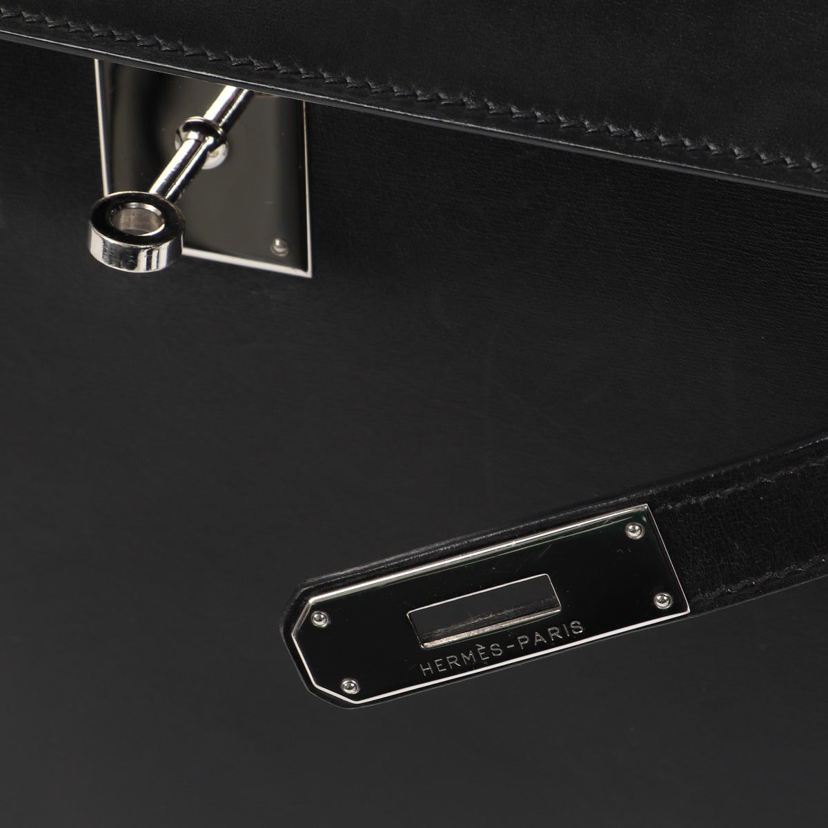Hermès Kelly 32 Noir Box Bijouterie Palladium