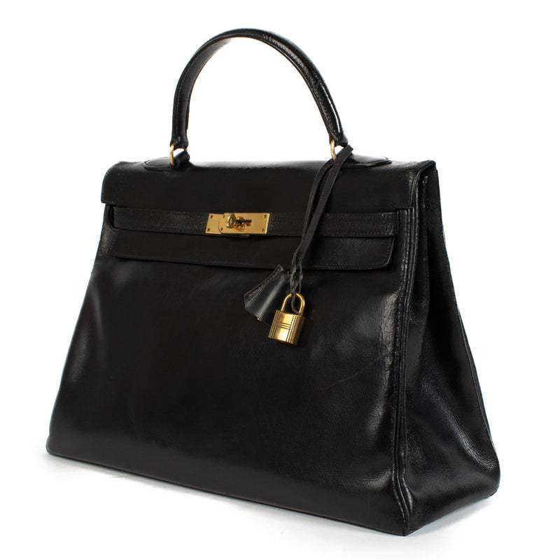 Hermès 1973 Vintage Kelly 35 Black Box