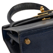 Authentic second hand Hermès Vintage Mini Kelly 20 Bleu Saphir Varanus Salvator Lizard Gold Hardware on www.labellov.com