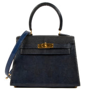 Hermès Vintage Mini Kelly 20 Bleu Saphir Varanus Salvator Lizard Gold Hardware