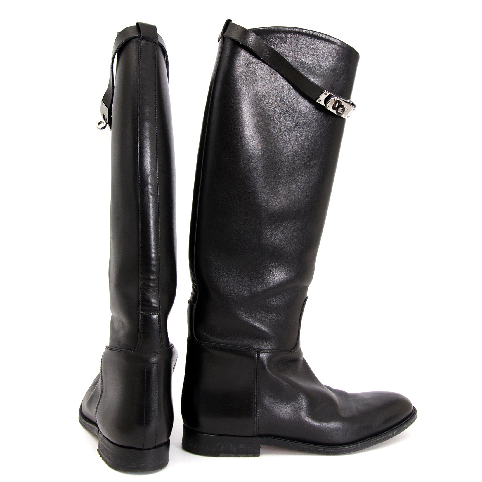 koop veilig online aan de beste prijs Hermes Black Leather Kelly Jumping Boots 39