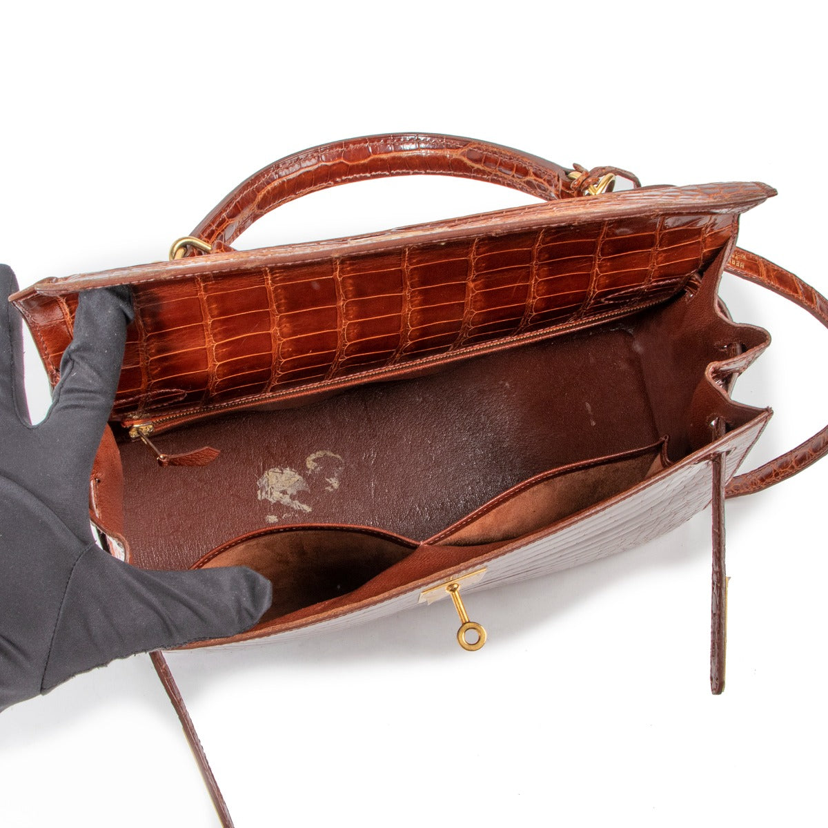 Hermès Vintage Kelly 32 Crocodile Porosus Brillant Miel GHW
