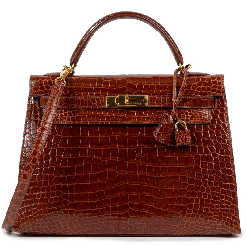 Hermès Kelly 32 Crocodile Porosus Miel Gold Hardware