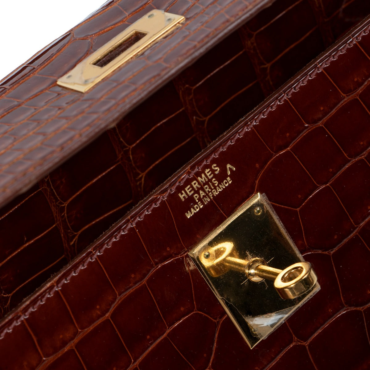 hermes kelly crocodile porosus logo stamp detail
