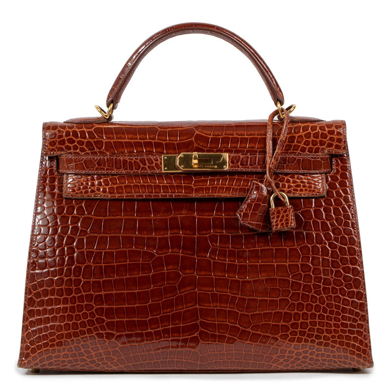 Hermès Kelly 32 Crocodile Porosus Miel Gold Hardware