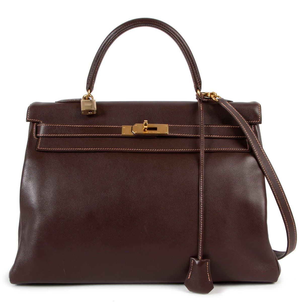 Authentic Second Hand Hermès Kelly 35 Havane Brown Gulliver Swift Gold Hareware At Labellov.com
