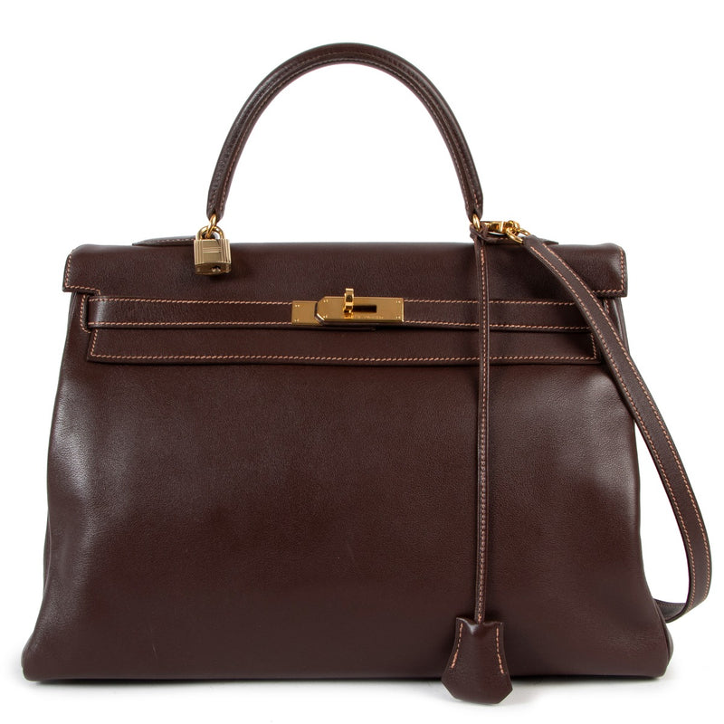 Authentic Second Hand Hermès Kelly 35 Havane Brown Gulliver Swift Gold Hareware At Labellov.com
