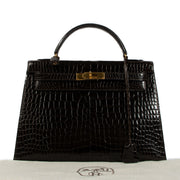 Hermès 1980s Kelly 32 Dark Brown Crocodile Porosus