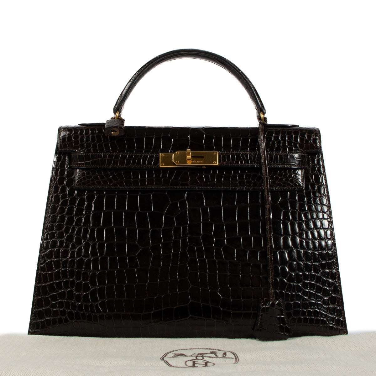 Hermès 1980s Kelly 32 Dark Brown Crocodile Porosus