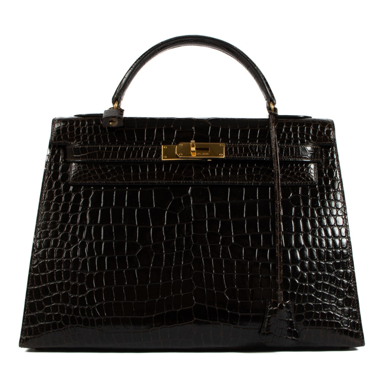 Hermès 1980s Kelly 32 Dark Brown Crocodile Porosus