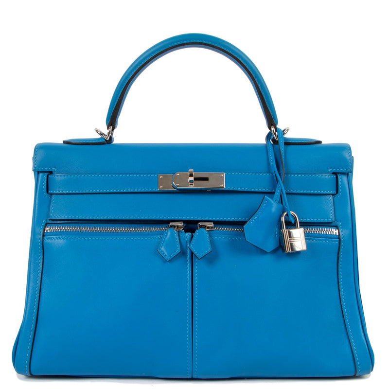 Second hand Hermès HSS Kelly 32 Lakis Bleu Hydra Swift Palladium Hardware