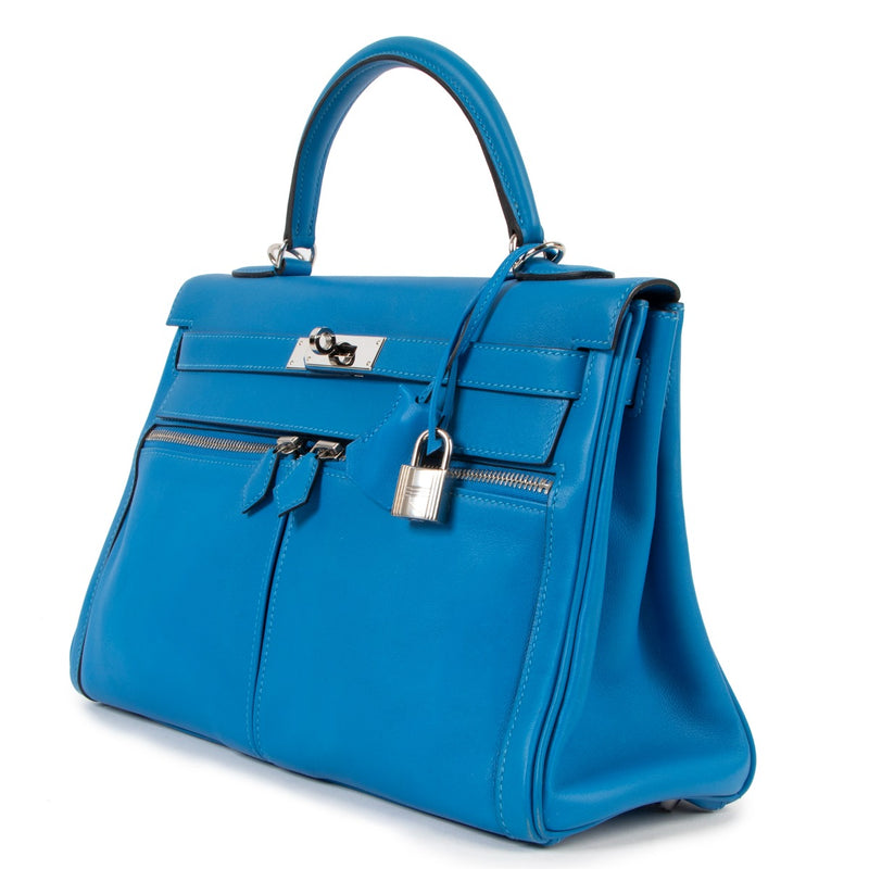 Second hand Hermès HSS Kelly 32 Lakis Bleu Hydra Swift Palladium Hardware
