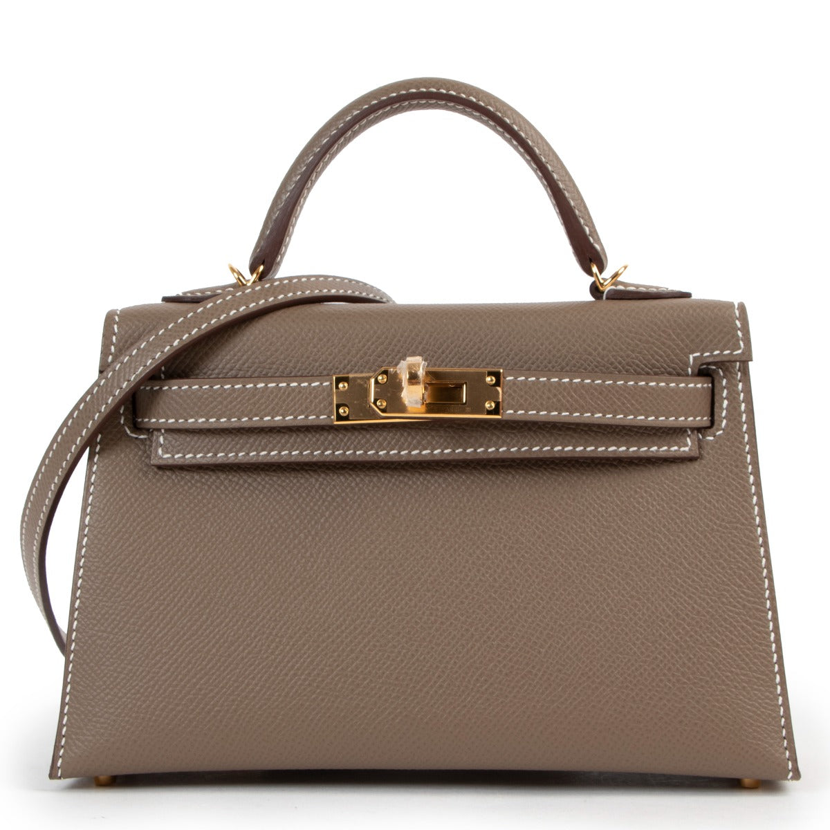 Shop second hand brand new Hermès Kelly Mini II Sellier Etoupe Epsom Gold Hardware at Labellov
