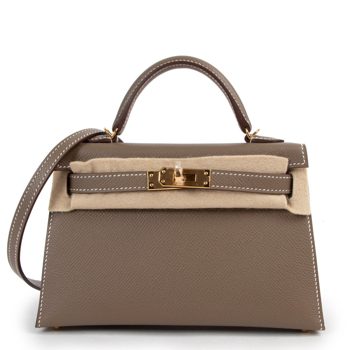 Shop second hand brand new Hermès Kelly Mini II Sellier Etoupe Epsom Gold Hardware at Labellov