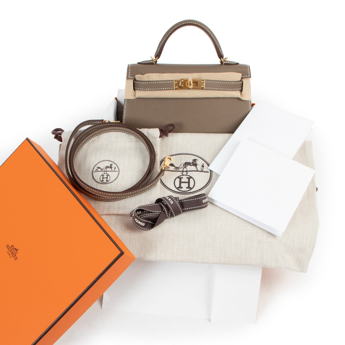 Hermès Kelly Mini II Sellier Etoupe Epsom Gold Hardware