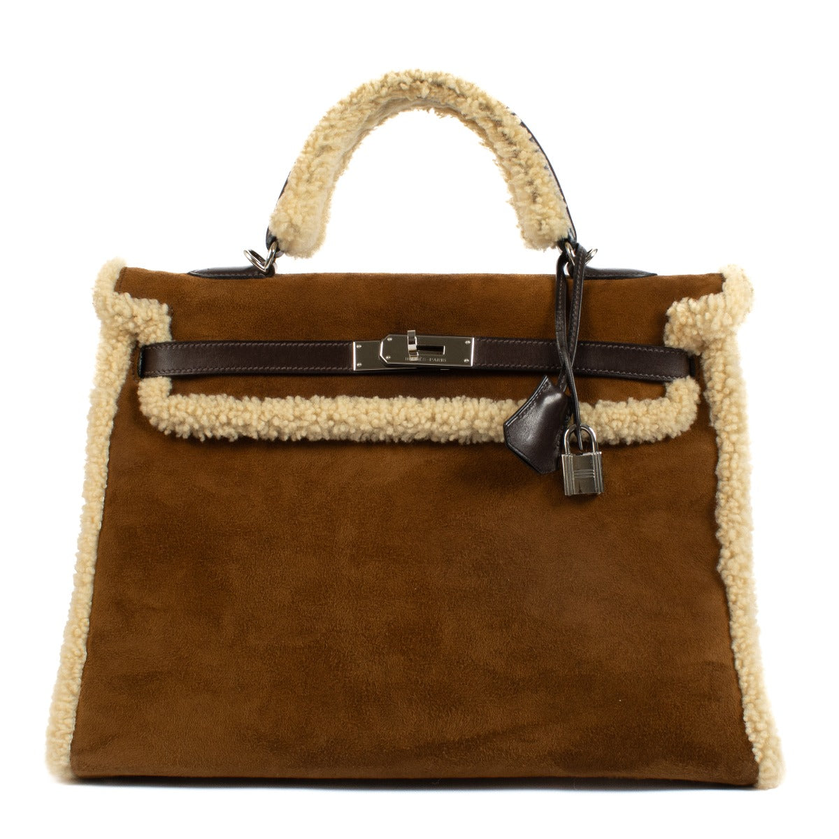 Hermès Kelly 35 Teddy Fauve Doblis/Mouton Shearling/Ebene Barenia Palladium Hardware