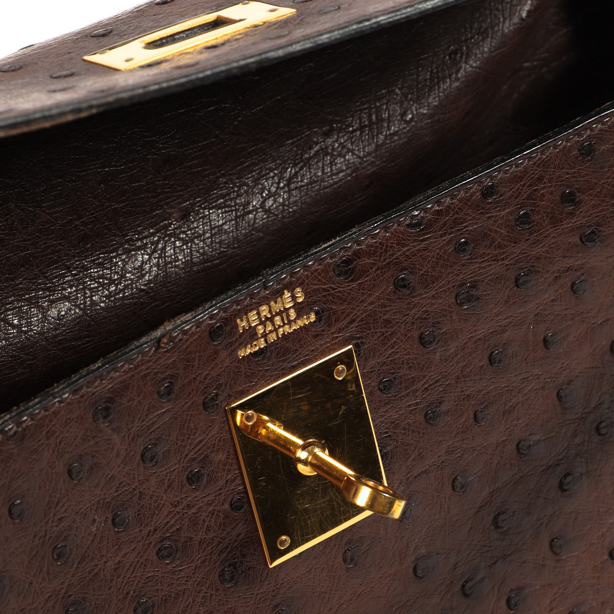 hermes vintage kelly ostrich logo stamp detail