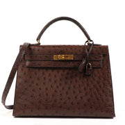 Hermès Kelly 32 Marron Foncé Ostrich Gold Hardware