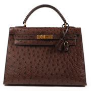 Hermès Kelly 32 Marron Foncé Ostrich Gold Hardware