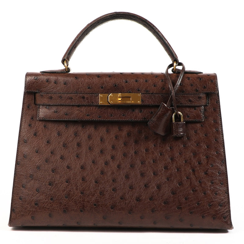 Hermès Kelly 32 Marron Foncé Ostrich Gold Hardware