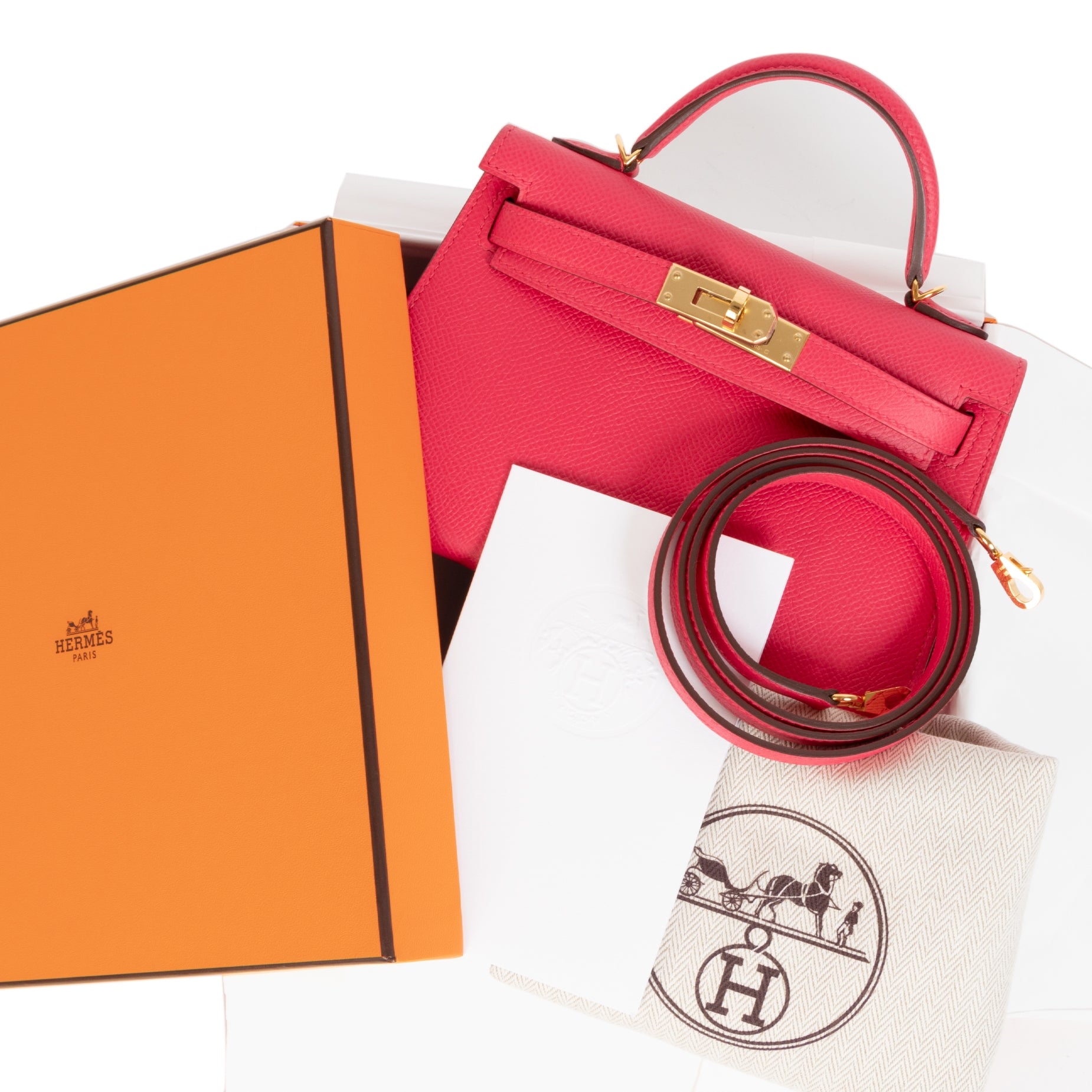We buy an dsell your authentic Hermès Kelly II Mini Epsom Rose Extreme GHW