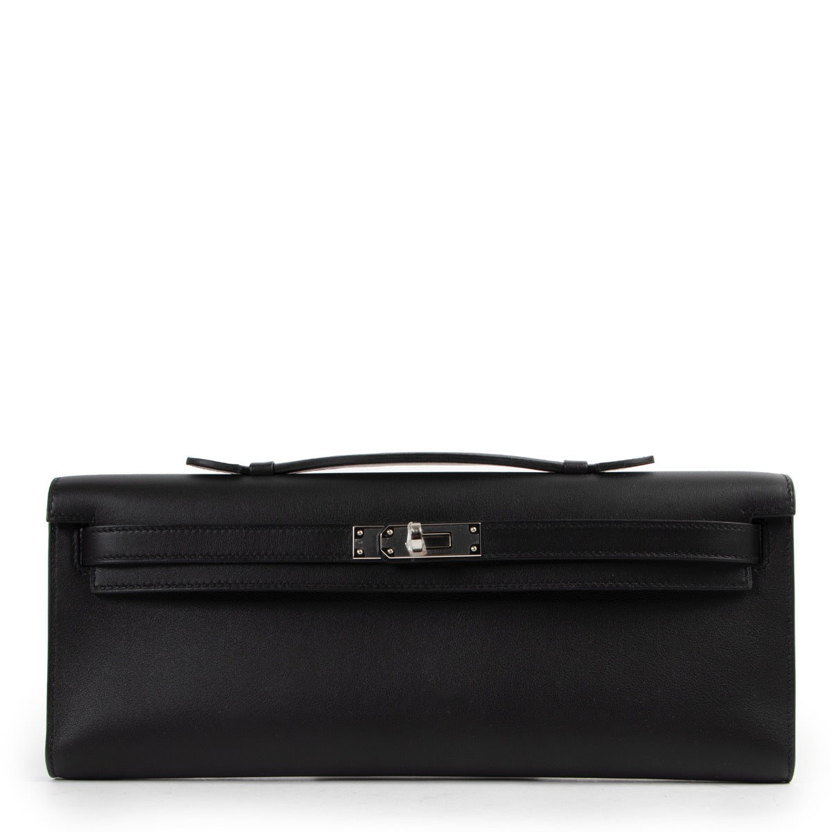 Shop safe online 100% authentic brand new Hermès Kelly Cut Pochette Black Swift PHW in brand new condition at Labellov in Antwerp.