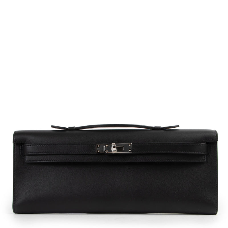 Shop safe online 100% authentic brand new Hermès Kelly Cut Pochette Black Swift PHW in brand new condition at Labellov in Antwerp.