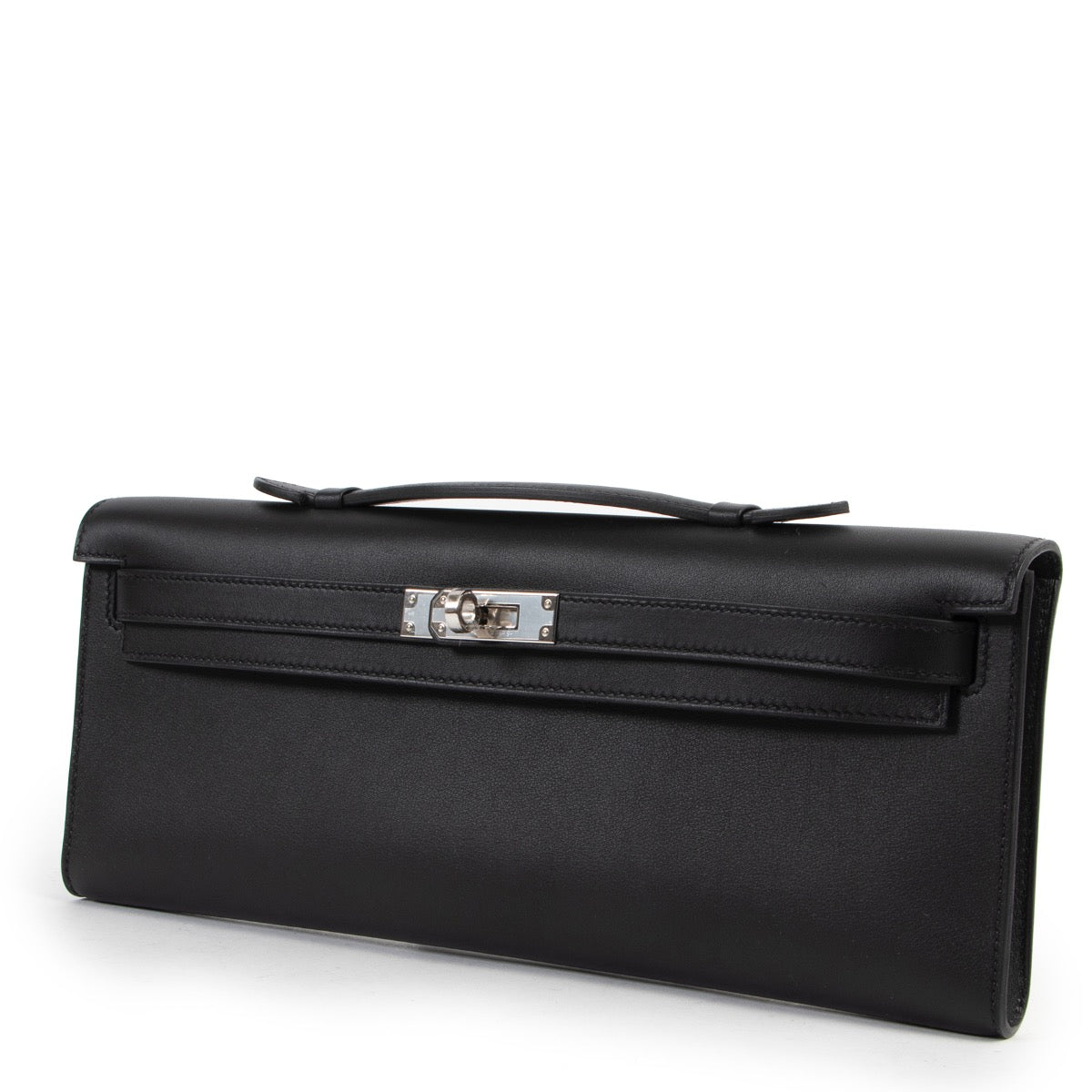 Shop safe online 100% authentic brand new Hermès Kelly Cut Pochette Black Swift PHW in brand new condition at Labellov in Antwerp.