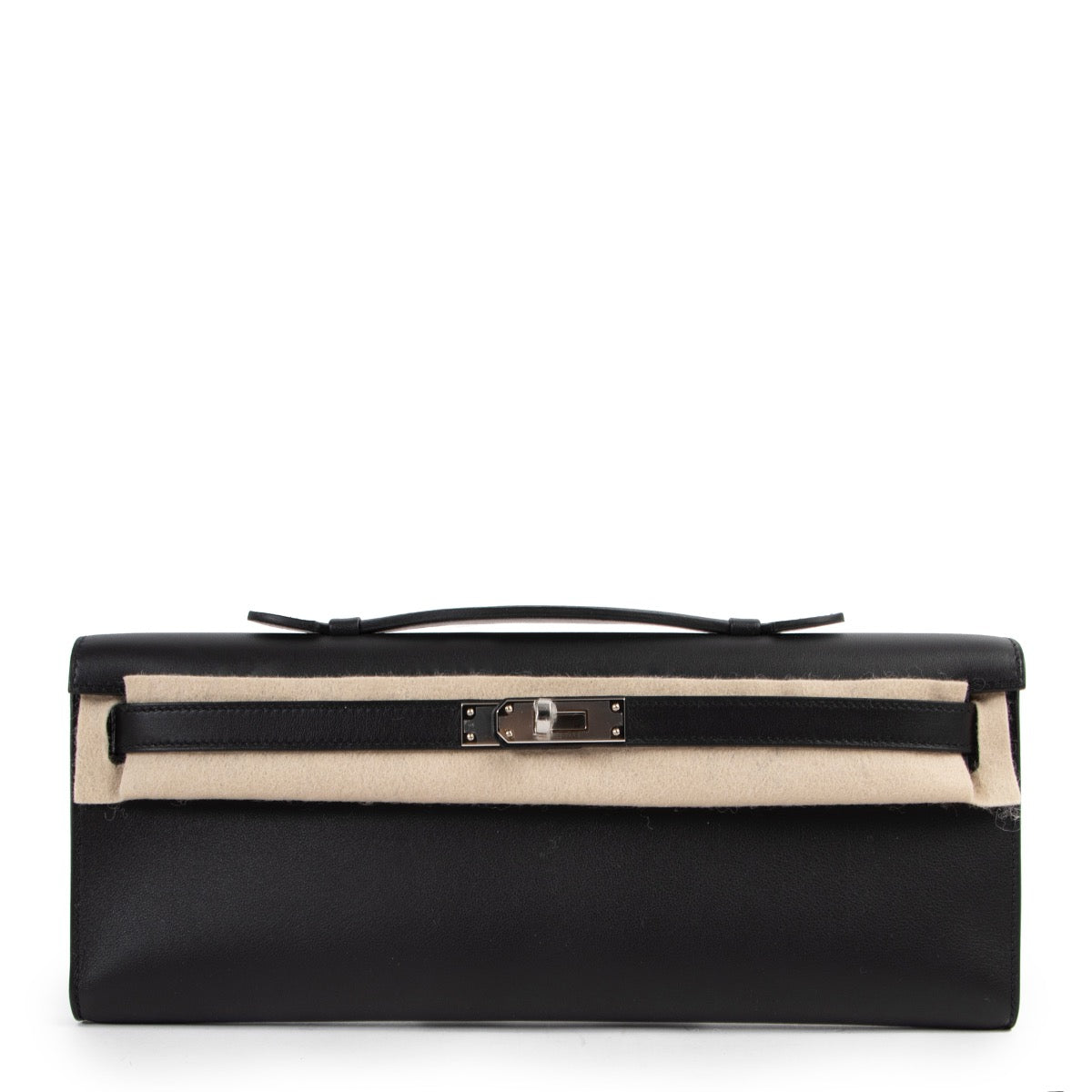 Shop safe online 100% authentic brand new Hermès Kelly Cut Pochette Black Swift PHW in brand new condition at Labellov in Antwerp.