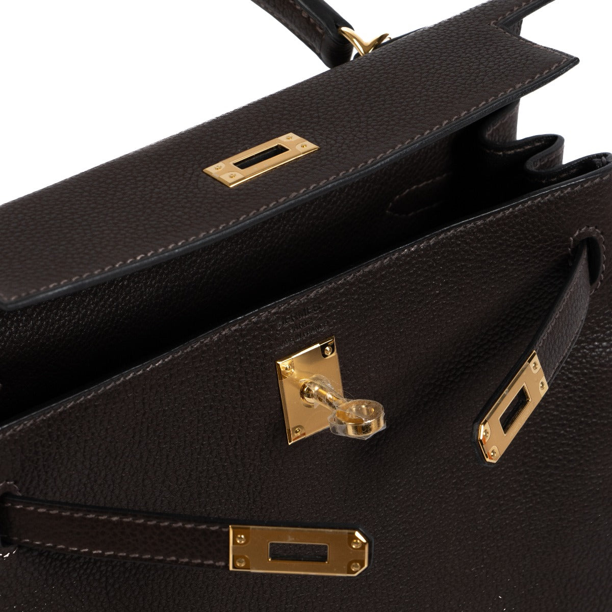 Hermès Kelly 25 Bandoulière Ebene/Bleu Marine Barenia Faubourg GHW