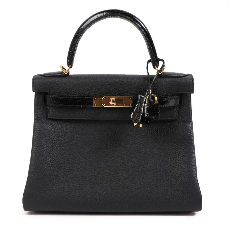 Hermès Kelly 28 Touch 3 Black Togo & Crocodile Niloticus GHW