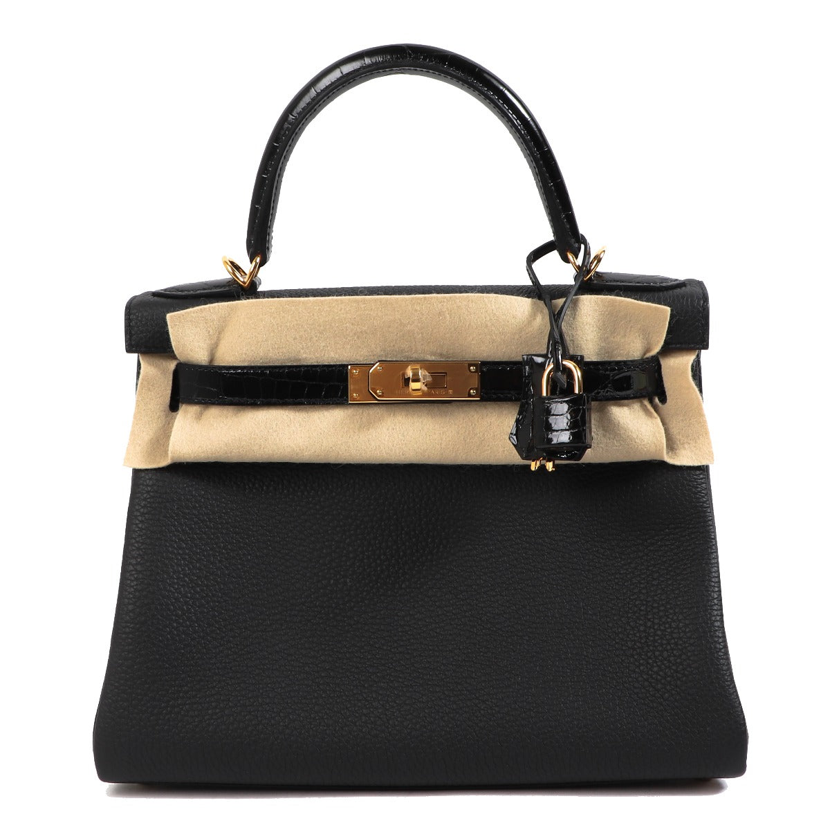 Hermès Kelly 28 Touch 3 Black Togo & Crocodile Niloticus Gold Hardware