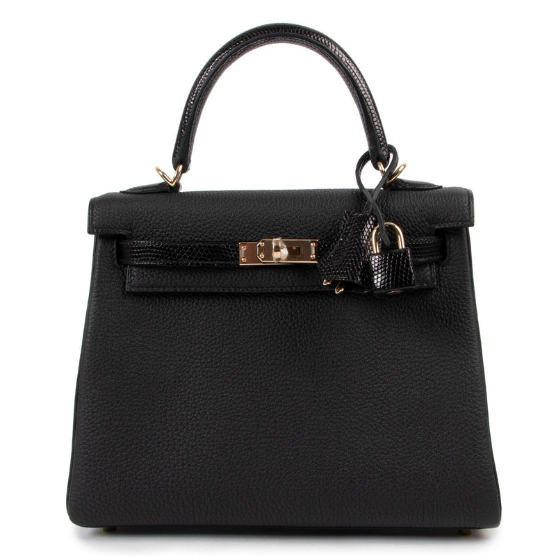 Hermès Kelly 25 Touch Black Togo/Lizard Permabrass