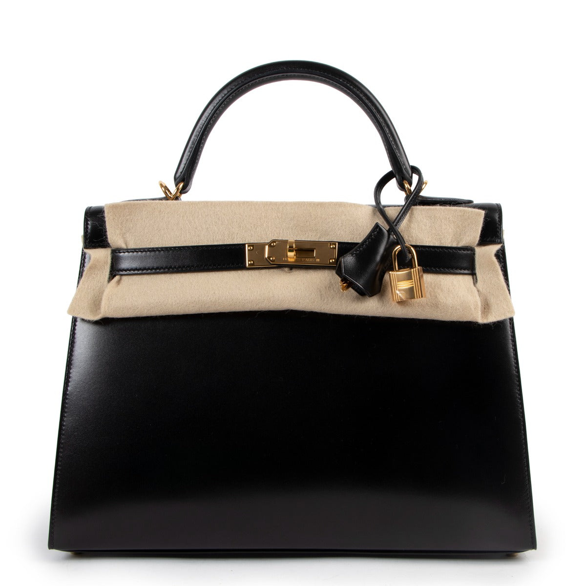 Hermès Kelly 32 Black Box Gold Hardware