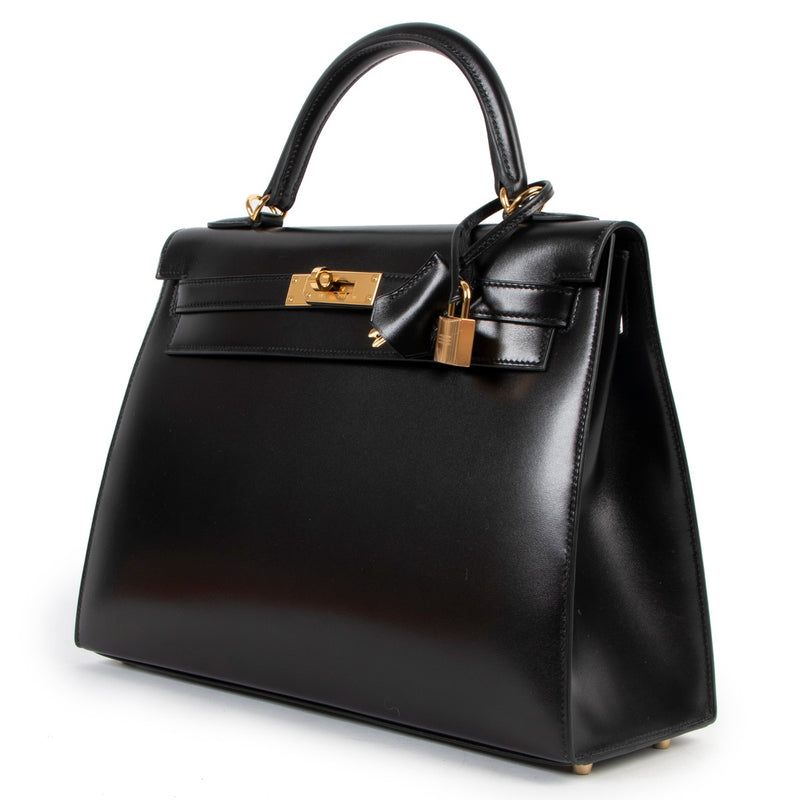 Hermès Kelly 32 Black Box Gold Hardware