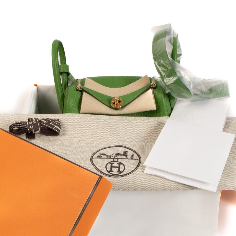Authentic second hand brand new Hermès Lindy Mini Vert Yucca on labellov.com