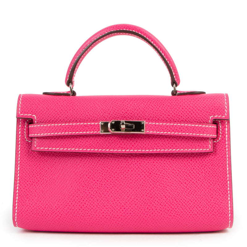 Hermès Micro Kelly 15 Rose Tyrien Epsom PHW for the best price at Labellov secondhand luxury in Antwerp.