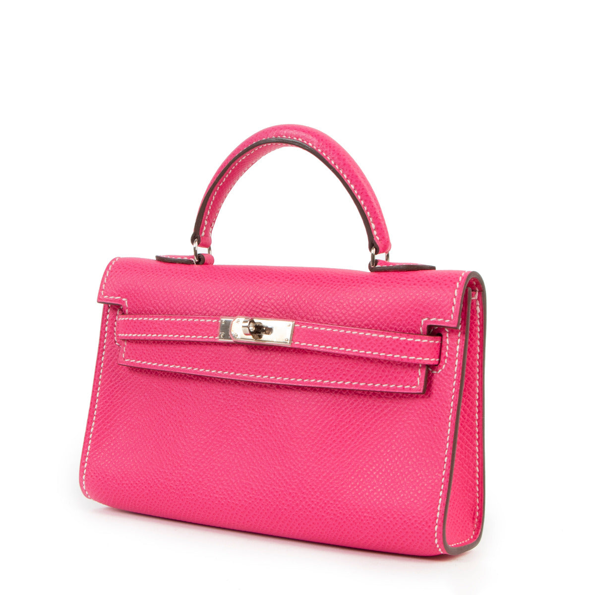 Hermès Micro Kelly 15 Rose Tyrien Epsom Palladium
