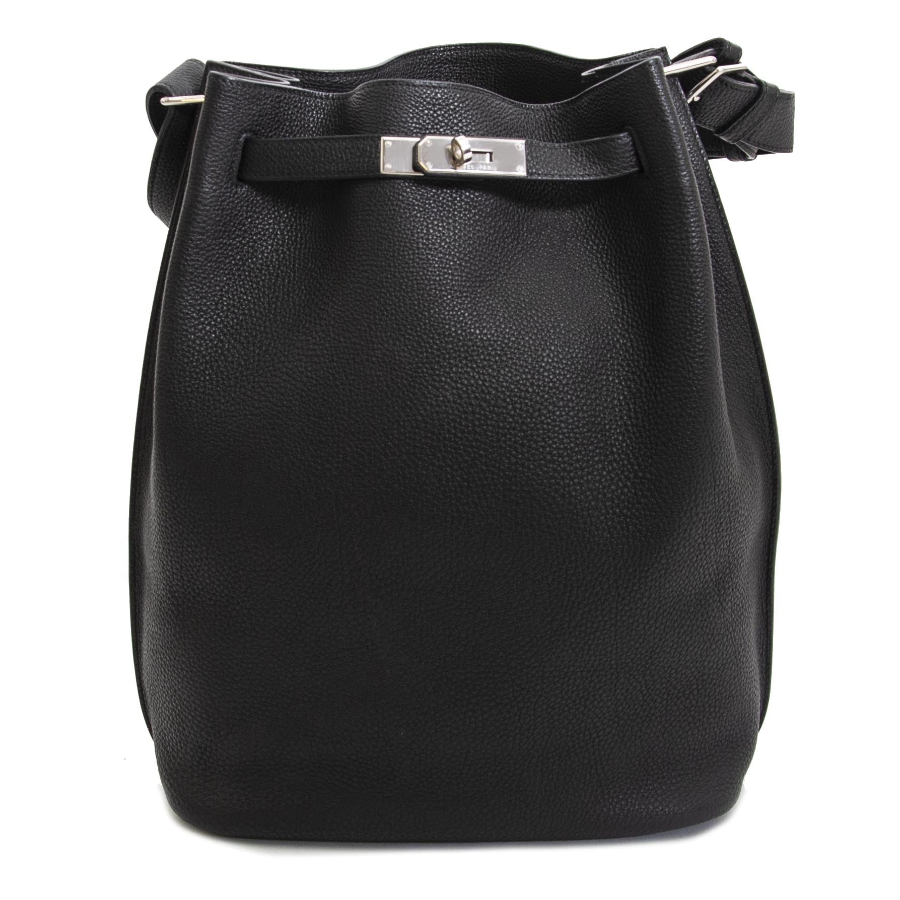 koop veilig online koop veilig online tegen de beste prijs Hermes So Kelly Black Togo PHW