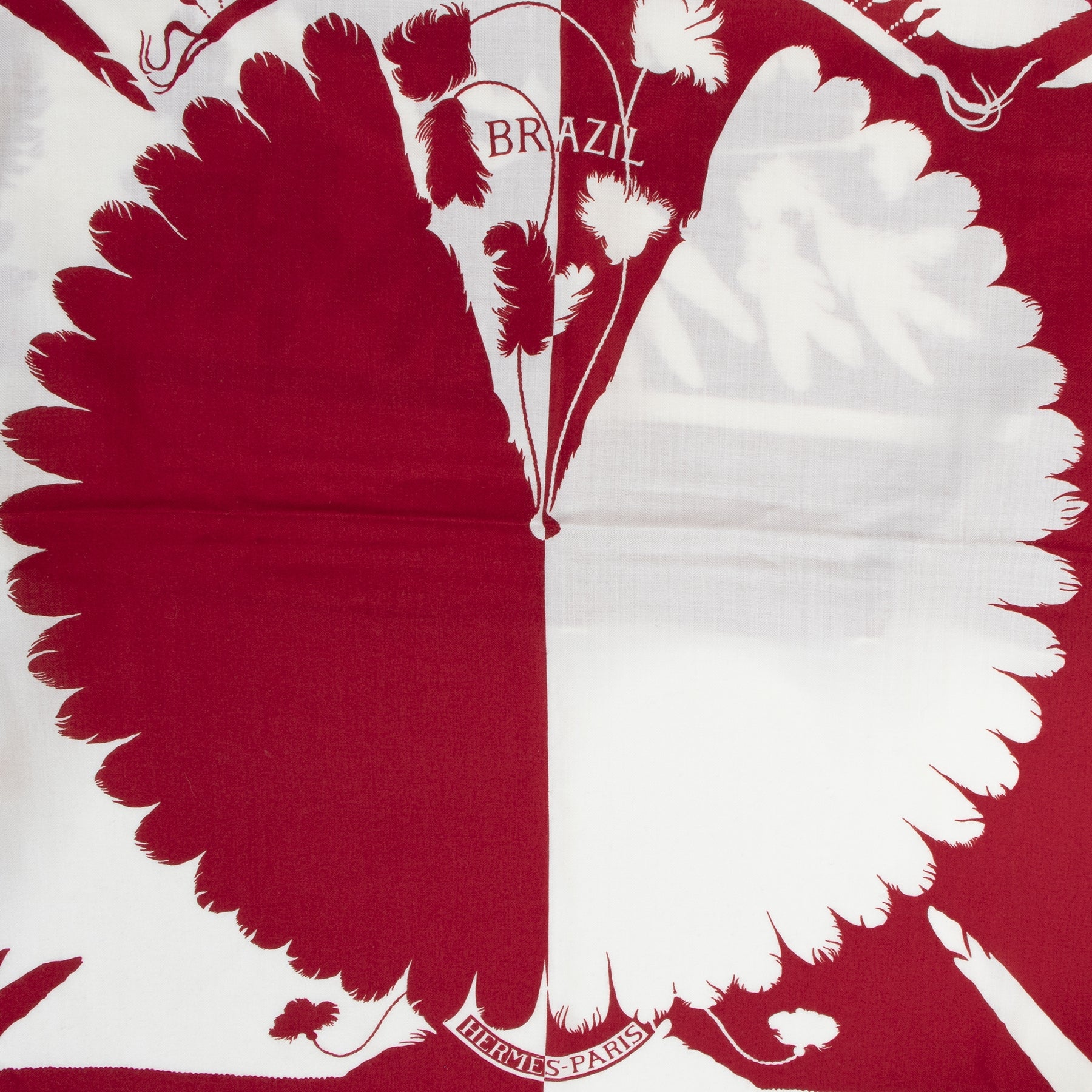 Authentic secondhand Hermès Red 'Brazil' Cashmere Scarf designer accessories fashion luxury vintage webshop safe secure online shopping