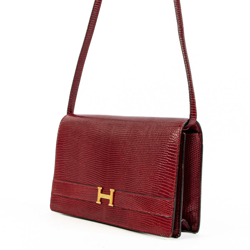 Hermès Annie Rouge H Lizard Vintage Shoulder Bag