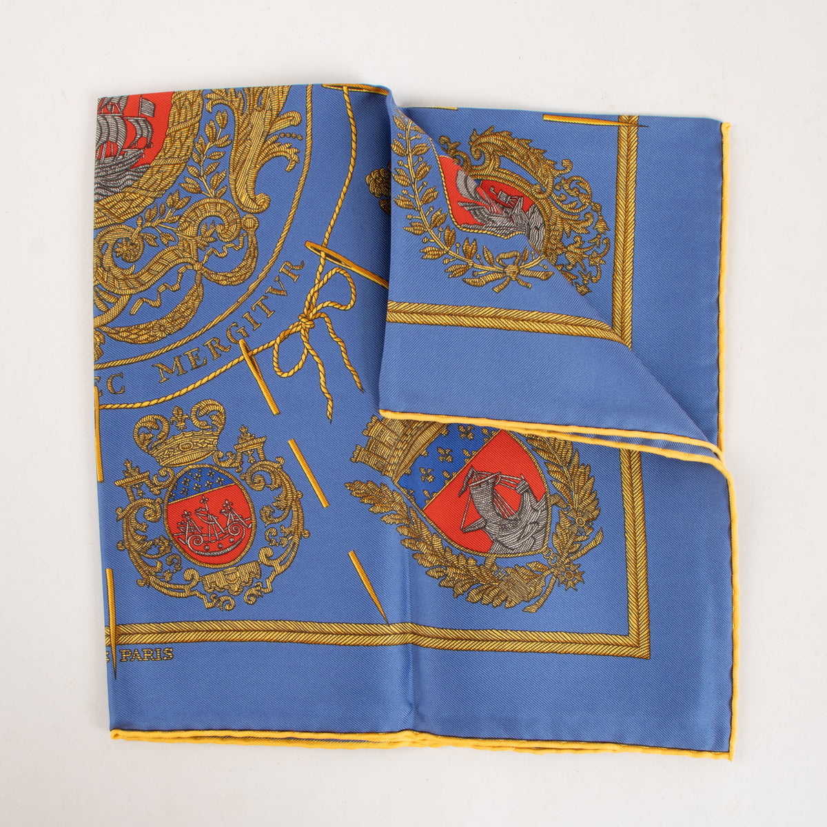 Hermes Blue Silk Les Armes de Paris Gavroche 45 Scarf