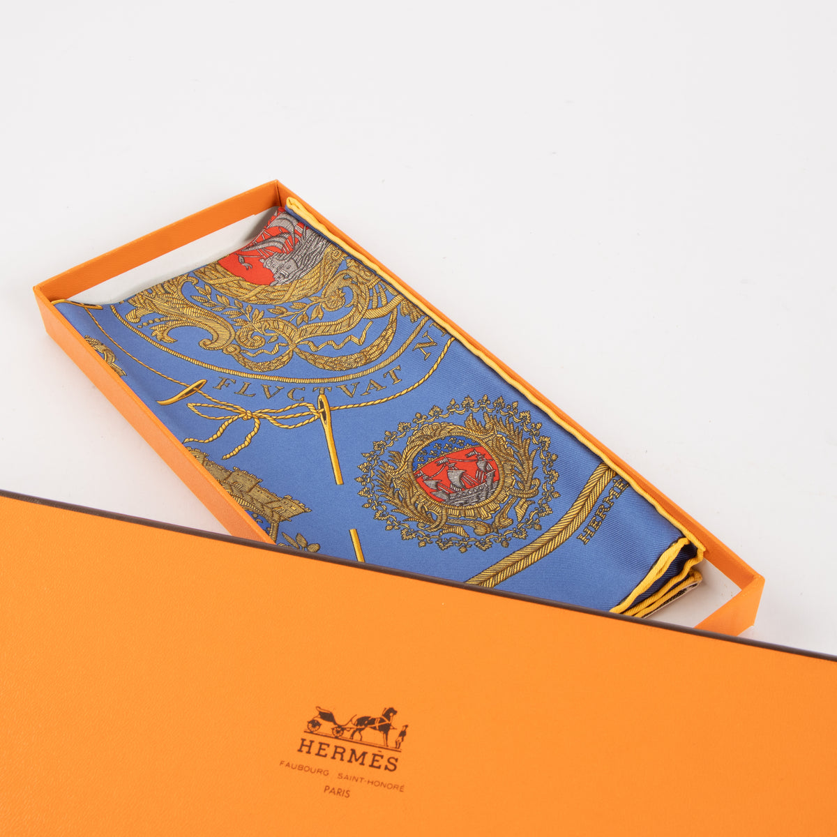 Hermes Blue Silk Les Armes de Paris Gavroche 45 Scarf